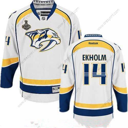 Nashville Predators #14 Mattias Ekholm Bílý 2017 Stanley Cup Finals Patch Sešitý NHL Reebok Hokejový dres – Pánské