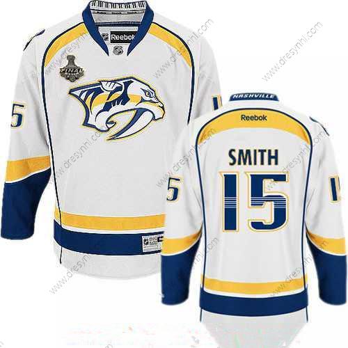 Nashville Predators #15 Craig Smith Bílý 2017 Stanley Cup Finals Patch Sešitý NHL Reebok Hokejový dres – Pánské