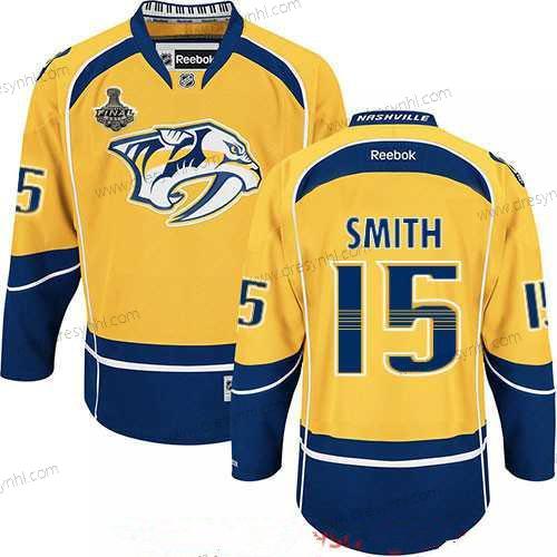 Nashville Predators #15 Craig Smith Žlutá 2017 Stanley Cup Finals Patch Sešitý NHL Reebok Hokejový dres – Pánské