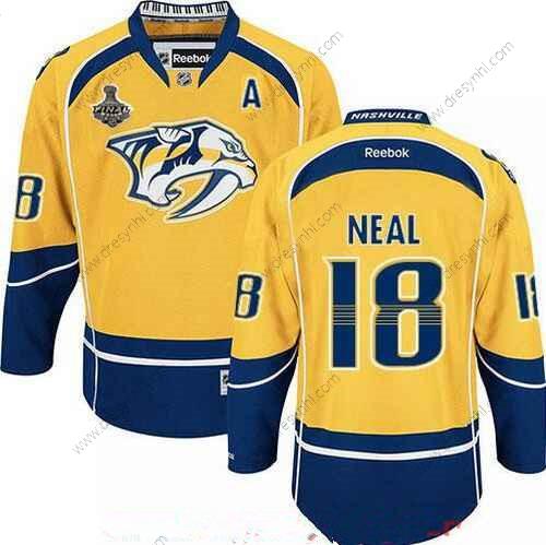 Nashville Predators #18 James Neal Žlutá 2017 Stanley Cup Finals A Patch Sešitý NHL Reebok Hokejový dres – Pánské