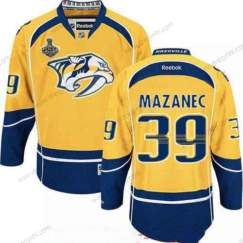 Nashville Predators #39 Marek Mazanec Žlutá 2017 Stanley Cup Finals Patch Sešitý NHL Reebok Hokejový dres – Pánské