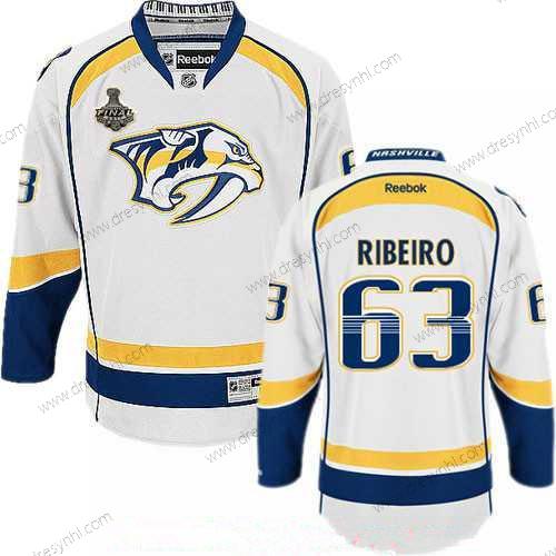 Nashville Predators #63 Mike Ribeiro Bílý 2017 Stanley Cup Finals Patch Sešitý NHL Reebok Hokejový dres – Pánské