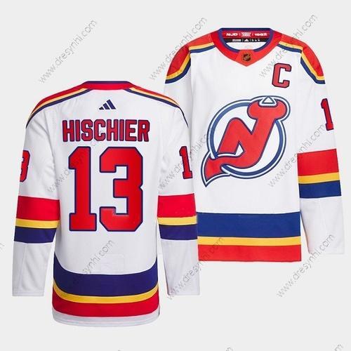 New Jersey Devils #13 Nico Hischier Bílý 2022-23 Obrácený Retro Sešitý dres – Pánské