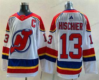 New Jersey Devils #13 Nico Hischier Bílý 2022 Obrácený Retro Sešitý dres – Pánské