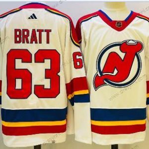 New Jersey Devils #63 Jesper Bratt Bílý 2022 Obrácený Retro Autentické dres – Pánské