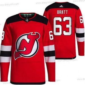 New Jersey Devils #63 Jesper Bratt Červené Sešitý dres – Pánské