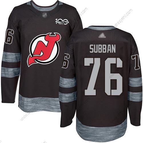 New Jersey Devils #76 P. K. Subban Černá 1917-2017 100th Výročí Sešitý Hokejový dres – Pánské