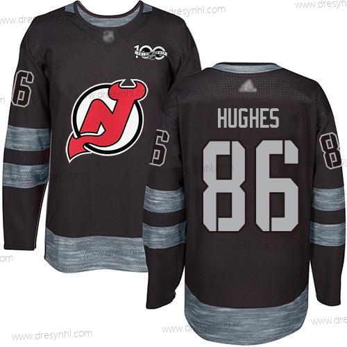 New Jersey Devils #86 Jack Hughes Černá 1917-2017 100th Výročí Sešitý Hokejový dres – Pánské