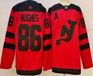 New Jersey Devils #86 Jack Hughes Červené 2023-2024 Stadium Series Sešitý dres – Pánské