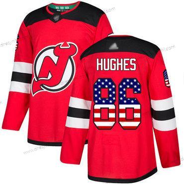 New Jersey Devils #86 Jack Hughes Červené Domácí dres Autentické USA Flag Sešitý Hokejový dres – Pánské