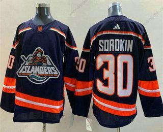 New York Islanders #30 Ilya Sorokin Námořnictvo 2022 Obrácený Retro Sešitý dres – Pánské