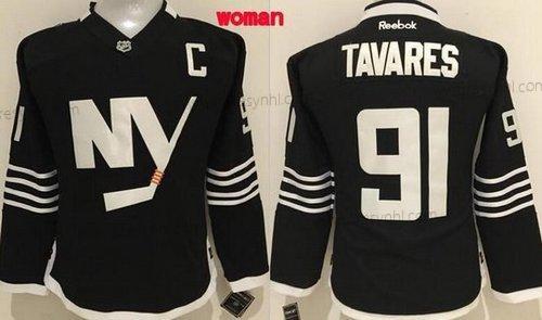 New York Islanders #91 John Tavares 2015 Reebok Černá Premier Náhradní dres – Dámské