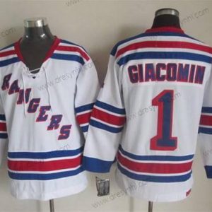 New York Rangers #1 Eddie Giacomin Bílý CCM Vintage dres – Pánské