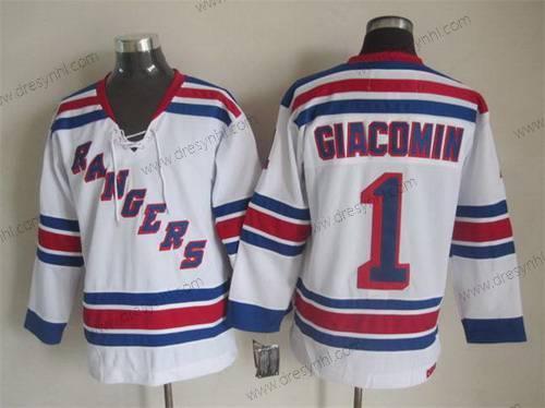 New York Rangers #1 Eddie Giacomin Bílý CCM Vintage dres – Pánské