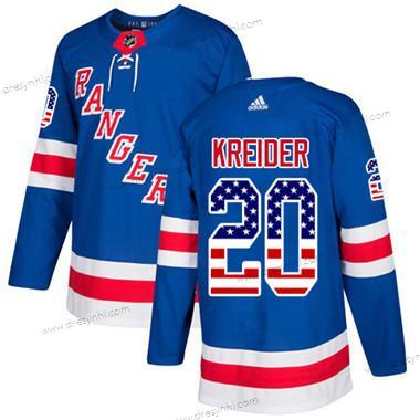 New York Rangers #20 Chris Kreider Royal Modrý Domácí dres Autentické USA Flag Sešitý NHL dres – Juniorské