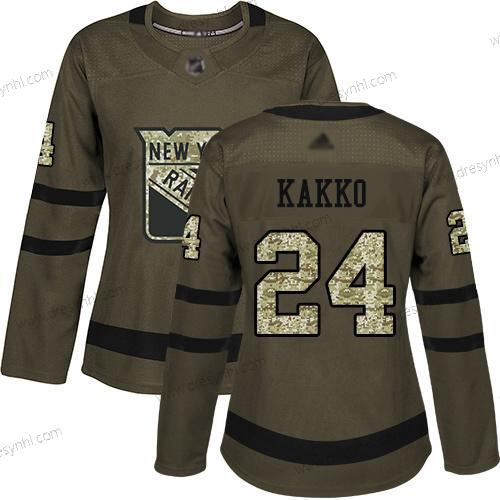 New York Rangers #24 Kaapo Kakko Zelená Salute to Service Sešitý Hokejový dres – Dámské