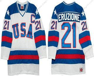 Nike 1980 Olympics USA #21 Mike Eruzione Bílý Sešitý Vintage Hokejový dres – Pánské