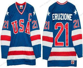 Nike 1980 Olympics USA #21 Mike Eruzione Royal Modrý Sešitý Vintage Hokejový dres – Pánské