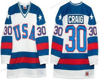 Nike 1980 Olympics USA #30 Jim Craig Bílý Sešitý Vintage Hokejový dres – Pánské