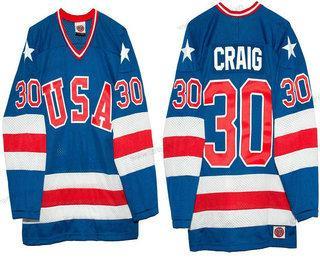 Nike 1980 Olympics USA #30 Jim Craig Royal Modrý Sešitý Vintage Hokejový dres – Pánské