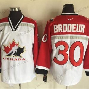 Nike 1998 Tým Kanady #30 Martin Brodeur Bílý Olympic Retro Sešitý Hokejový dres – Pánské