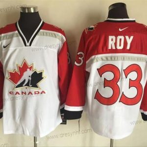 Nike 1998 Tým Kanady #33 Patrick Roy Bílý Olympic Retro Sešitý Hokejový dres – Pánské