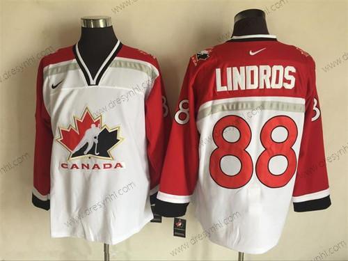 Nike 1998 Tým Kanady #88 Eric Lindros Bílý Olympic Retro Sešitý Hokejový dres – Pánské