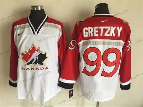 Nike 1998 Tým Kanady #99 Wayne Gretzky Bílý Olympic Retro Sešitý Hokejový dres – Pánské