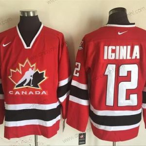 Nike 2002 Tým Kanady #12 Jarome Iginla Červené Olympic Retro Sešitý Hokejový dres – Pánské