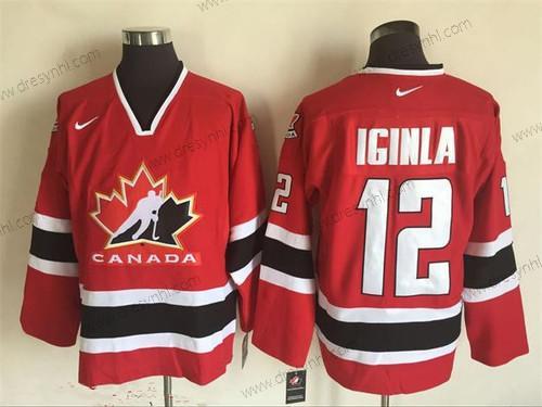 Nike 2002 Tým Kanady #12 Jarome Iginla Červené Olympic Retro Sešitý Hokejový dres – Pánské