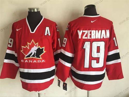 Nike 2002 Tým Kanady #19 Steve Yzerman Červené Olympic Retro Sešitý Hokejový dres – Pánské