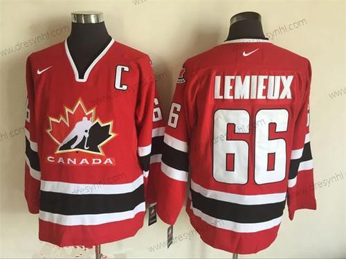 Nike 2002 Tým Kanady #66 Mario Lemieux Červené Olympic Retro Sešitý Hokejový dres – Pánské