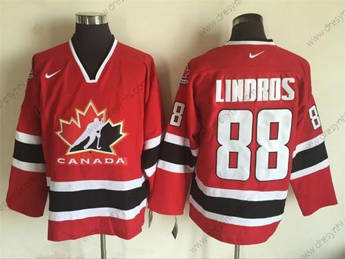 Nike 2002 Tým Kanady #88 Eric Lindros Červené Olympic Retro Sešitý Hokejový dres – Pánské