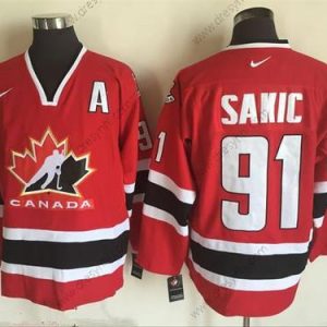 Nike 2002 Tým Kanady #91 Joe Sakic Červené Olympic Retro Sešitý Hokejový dres – Pánské