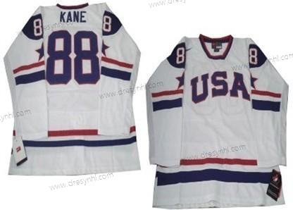 Nike 2010 Olympics USA #88 Patrick Kane Bílý Transverse Letter dres – Pánské