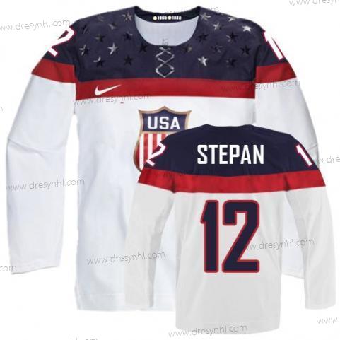 Nike 2014 Olympics USA #12 Derek Stepan Bílý dres – Pánské