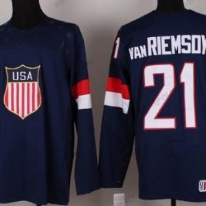 Nike 2014 Olympics USA #21 James Van Riemsdyk Námořnictvo Modrý dres – Pánské