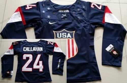 Nike 2014 Olympics USA #24 Ryan Callahan Námořnictvo Modrý dres – Dámské