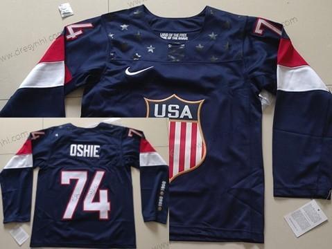 Nike 2014 Olympics USA #74 T. J. Oshie Námořnictvo Modrý dres – Dětské