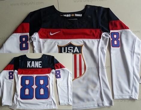 Nike 2014 Olympics USA #88 Patrick Kane Bílý dres – Dámské