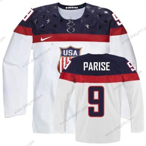 Nike 2014 Olympics USA #9 Zach Parise Bílý dres – Pánské