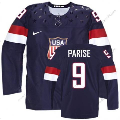 Nike 2014 Olympics USA #9 Zach Parise Námořnictvo Modrý dres – Pánské