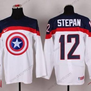 Nike 2015 Tým USA #12 Derek Stepan Captain Amerika Bílý dres – Pánské