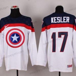 Nike 2015 Tým USA #17 Ryan Kesler Captain Amerika Bílý dres – Pánské