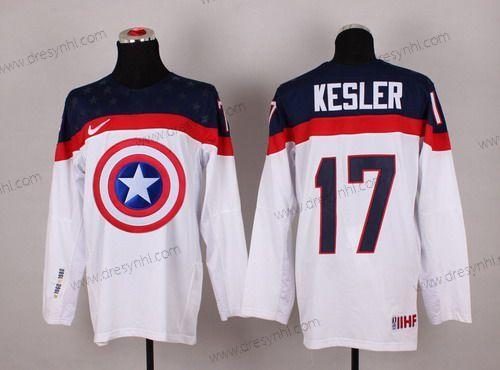 Nike 2015 Tým USA #17 Ryan Kesler Captain Amerika Bílý dres – Pánské