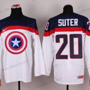 Nike 2015 Tým USA #20 Ryan Suter Captain Amerika Bílý dres – Pánské