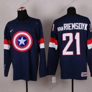 Nike 2015 Tým USA #21 James Van Riemsdyk Captain Amerika Námořnictvo Modrý dres – Pánské