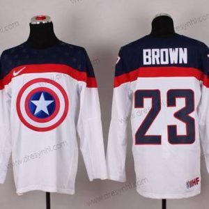 Nike 2015 Tým USA #23 Dustin Brown Captain Amerika Bílý dres – Pánské