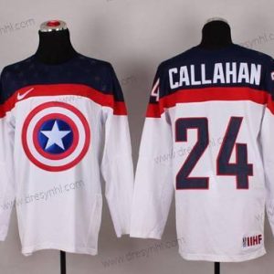 Nike 2015 Tým USA #24 Ryan Callahan Captain Amerika Bílý dres – Pánské