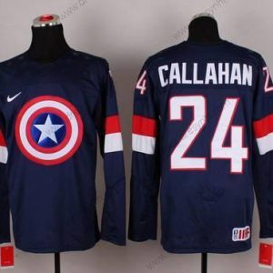 Nike 2015 Tým USA #24 Ryan Callahan Captain Amerika Námořnictvo Modrý dres – Pánské